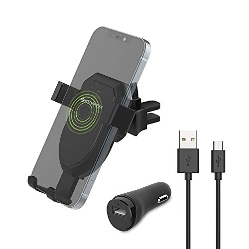 Keymox Wireless Charger, 10W Car Mount with Air Vent Phone Holder, 7.5W for iPhone 11, 11 Pro, 11 Pro Max, XS Max, XS, XR, X, 10W for Galaxy S10 S9 S8, Note 10 Note 9(Include Car Charger) (B08LL545PW)