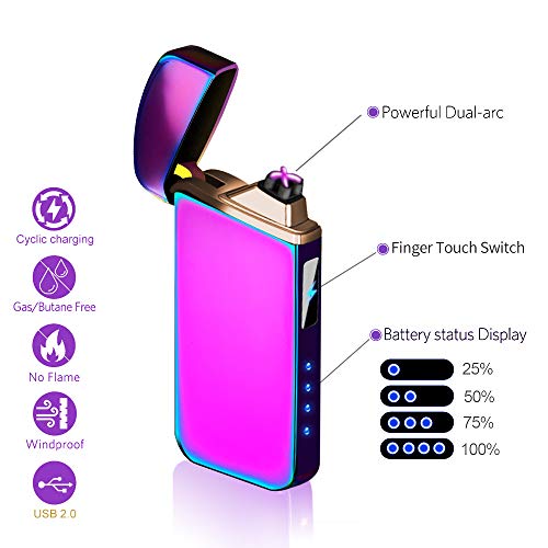 Warrior Tech Sleek USB Rechargeable Flameless Upgraded Dual Arc Plasma Lighter (Rainbow)