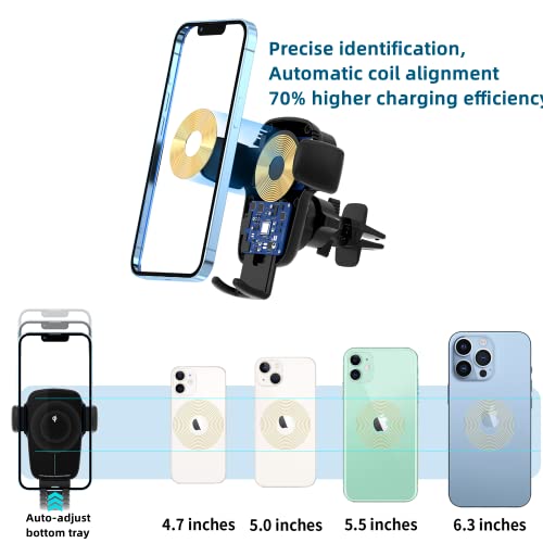 Wireless Car Charger Mount, [Smart Alignment Charging] 15W Qi Fast Charging,Auto Clamping Air Vent Car Phone Holder Mount Wireless Charging for iPhone 13 Pro Max/13Pro/13/12,Galaxy S22 Ultra/S21,etc