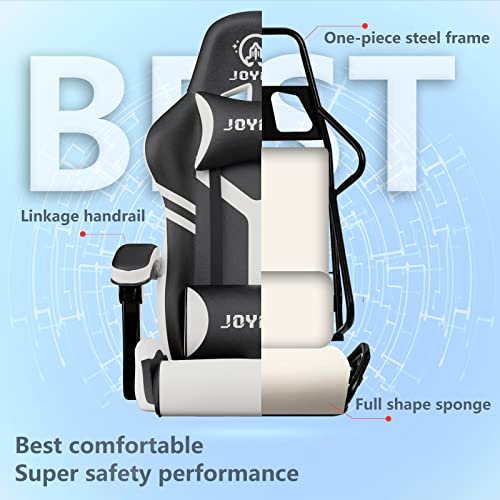 Gaming Chair, JOYFLY Gaming Chair Gamer Chair for Ergonomic PC Computer Gaming Chair for Adults with High Back, Headrest, and Lumbar Support(Black-White)