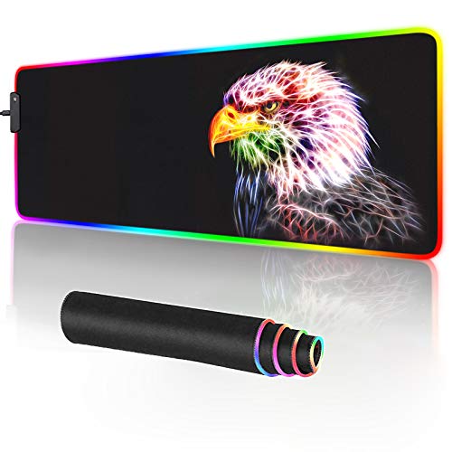 RGB Mouse Pad,Gaming Mouse Pad RGB,Cool Animal LED Mousepad-14 Light Modes Soft Non-Slip Base Large LED Mouse Mat for Laptop Computer PC Games 31.5 X 12 inches (RGB Eagle Mouse Pad)