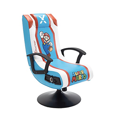 X Rocker Official Super 2.1 Audio Pedestal Mario Edition Gaming Chair, Blue/White