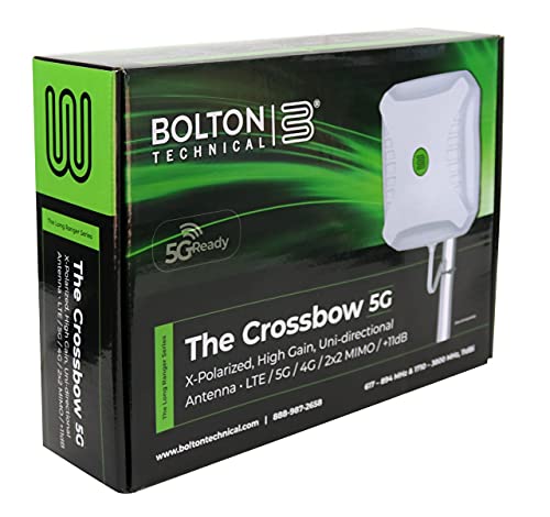 Bolton Technical Crossbow 5G Hotspot Directional X-Polarised 2X2 MIMO Antenna, High Gain, 617-3800 MHz, 11 dBi gain; Compatible with All Carrier (Xpol N Female Termination)