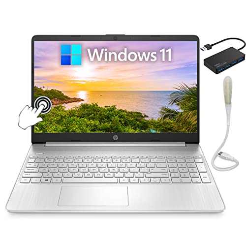 HP 15.6 HD Touchscreen Laptop, AMD 8-Core Ryzen 7 5700U, 16GB DDR4 RAM, 512GB SSD, AMD Radeon Graphics, Wi‑Fi 6, Bluetooth 5.2, Windows 11 Home, Silver, Bundle with TSBEAU USB Hub + USB Light