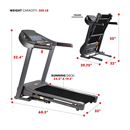 Sunny Health & Fitness T7643 Heavy Duty Walking Treadmill with 350 lb High Weight Capacity, Wide Walking Area and Folding for Storage