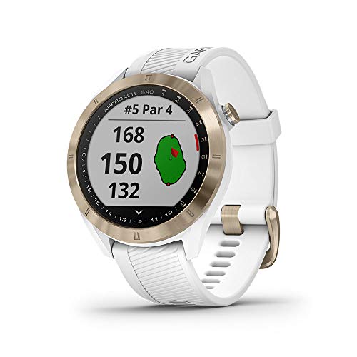 Garmin Approach S40, Stylish GPS Golf Smartwatch, Lightweight With Touchscreen Display, White/Light Gold