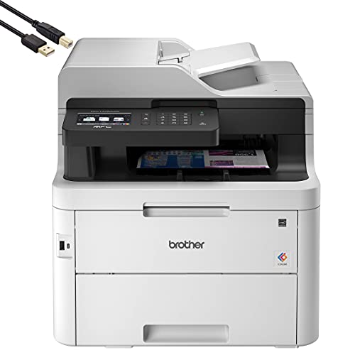 Brother MFC-L3750CDWA All-in-One Digital Wireless Color Laser Printer for Home Office, White - Print Copy Scan Fax - 24 ppm, 600 x 2400 dpi, Auto 2-Sided Printing, 50-Sheet ADF - Printer Cable