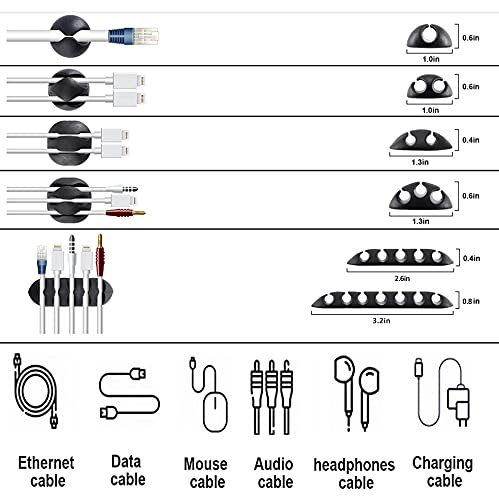 Cord Management Organizer Kit 4 Cable Sleeve Split with 41Self Adhesive Cable Clips Holder, 10pcs and 2 Roll Self Adhesive tie and 100 Fastening Cable Ties for TV Office Home Electronics etc