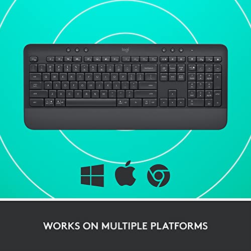 Logitech Signature K650 Comfort Full-Size Wireless Keyboard with Wrist Rest, BLE Bluetooth or Logi Bolt USB Receiver, Deep-Cushioned Keys, Numpad, Compatible with Most OS/PC/Window/Mac - Graphite