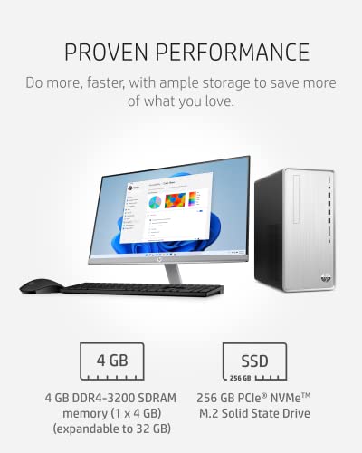 HP Pavilion Desktop PC, AMD Ryzen 3 5300G, 4 GB RAM, 256 GB SSD, Windows 11 Home, Wi-Fi 5 & Bluetooth Connectivity, 9 USB Ports, Wired Mouse and Keyboard Combo, Pre-Built Tower (TP01-2032, 2021)