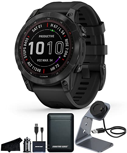 Garmin Fenix 7 Sapphire Solar Edition, GPS Adventure Smartwatch and Signature Series Charging Bundle