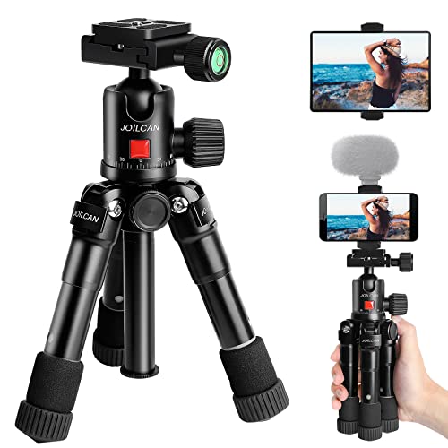 JOILCAN Tabletop Tripod 20in Aluminum Portable Desktop Camera Mini Tripod, Compact Travel Tripod Loads up to 15 lbs for DSLR Video with 360 Degree Ball Head & Tablet/Phone Mount - H20 Black