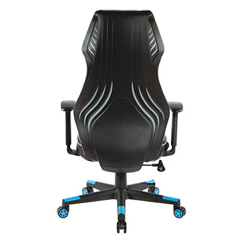 OSP Home Furnishings Rogue High-Back LED Lit Gaming Chair, Black Faux Leather With Blue Trim and Accents