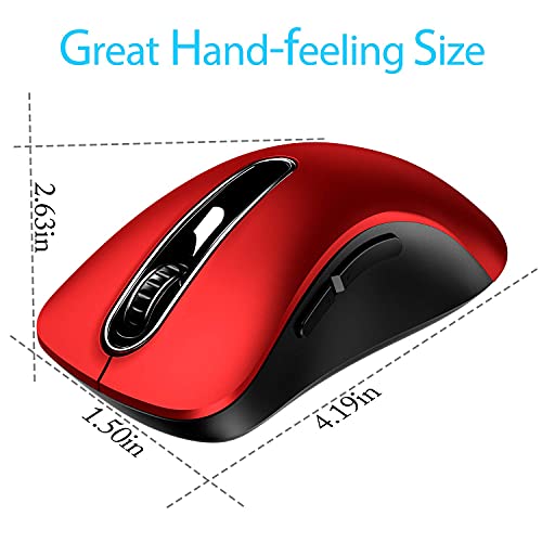 memzuoix 2.4G Wireless Mouse, 1200 DPI Mobile Optical Cordless Mouse with USB Receiver, Portable Computer Mice Wireless Mouse for Laptop, PC, Desktop, MacBook, 5 Buttons, Red