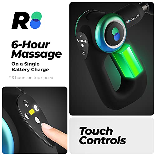REATHLETE DEEP4S Updated Pro-Grade Handheld Deep Tissue Massage Gun with 5 Heads, Carrying Case and 4 Settings for Muscle Recovery and Pain Relief