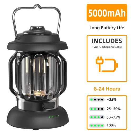 LEACCO Rechargeable Night Light,Camping Lantern Rechargeable,8-24h Runtime 5000 mAh,LED Lantern,Gift forBedroom, Christmas, Birthdays, Valentine's Day.