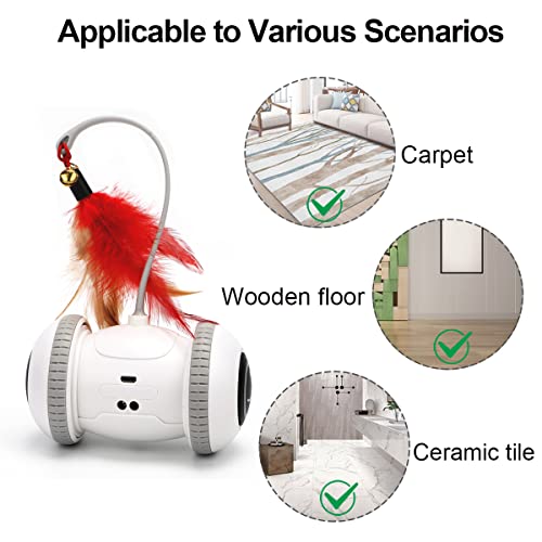 Nueplay Robotic Interactive Cat Toy, with Feathers, LED Light, 360 Degree Rotation & Sensor Mode, Rechargeable Automatic Irregular Moving Cat Toys for Indoor Cats Adult, All Floors & Carpet Available