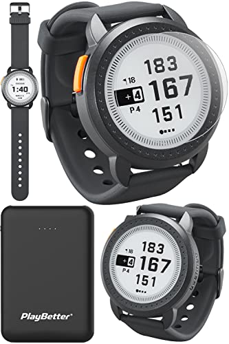 Bushnell iON Edge (Black) GPS Golf Watch Power Bundle | with PlayBetter Portable Charger & HD Tempered Glass (x2) | Touchscreen, Auto-Course, & Movable Pin | 38,000 Courses | Golfers Rangefinder Watch