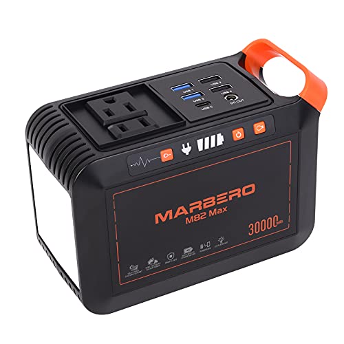 MARBERO Portable Power Station 111Wh Camping Lithium Battery Power Supply 30000mAh with 110V/80W(Peak 120W) AC Outlet, USB QC3.0, LED Flashlights for CPAP Home Camping Emergency Backup