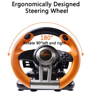 Game Racing Wheel, PXN-V3II 180° Competition Racing Steering Wheel with Universal USB Port and with Pedal, Suitable for PC, PS3, PS4, Xbox One, Xbox Series S&X, Nintendo Switch - Orange