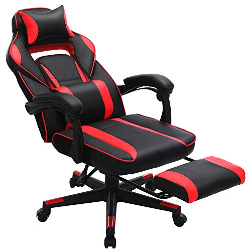 SONGMICS Racing Gaming Chair, Adjustable Ergonomic Office Chair with Footrest, Tilt Mechanism, Lumbar Support, 330 lb Load, Black and Red UOBG073B01