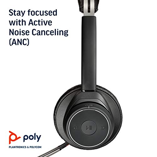 Poly - Voyager Focus UC with Charge Stand (Plantronics) - Bluetooth Dual-Ear (Stereo) Headset with Boom Mic - USB-A Compatible with PC and Mac - Active Noise Canceling - Works with Teams, Zoom & more