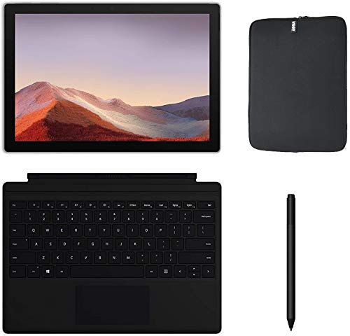 Newest Microsoft Surface Pro 7 12.3 Inch Touchscreen Tablet PC Bundle w/Type Cover, Pen & WOOV Sleeve, Intel 10th Gen Core i5, 8GB RAM, 128GB SSD, WiFi, Windows 10, Platinum (Latest Model)