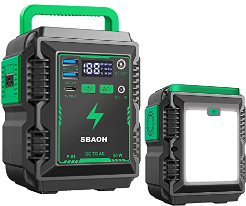 SBAOH Portable Power Station, 80W 20000mAh Camping Solar Generators 110V/80W AC Outlet, USB QC3.0, LED Lithium Battery Power Supply with for CPAP Home Outdoor Emergency Backup