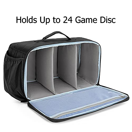 CURMIO Game Disc Storage Bag Holds Up to 24 Discs, Game Disk Travel Case Compatible with PS5/PS4/PS4 Pro/PS3/Xbox One/Xbox 360//Xbox Series X/S, Blue Stripe(Bag Only)