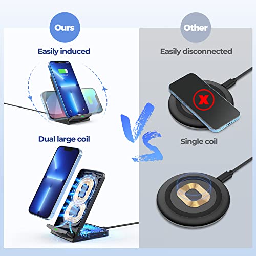 Wireless Charger 2 Pack,iPhone Wireless Charger Stand,15W Fast Qi Wireless Charger Compatible with iPhone 13/12 /11Pro Max/XR/XS/X/8,Galaxy S22/S21/S20/S10/S9/S8/Note 20/10,Pixel,All Qi-Enable Phones