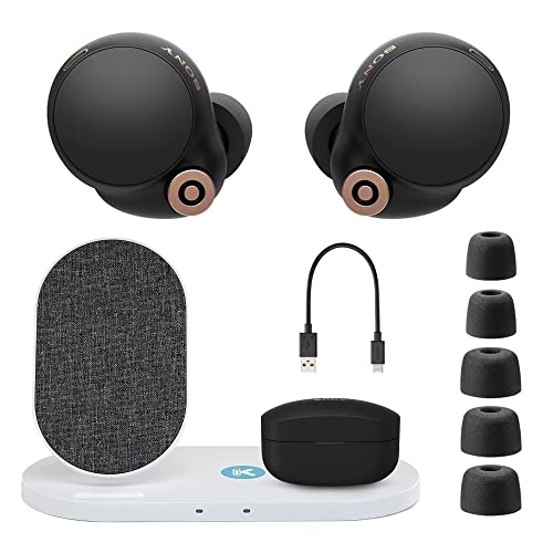 Sony WF-1000XM4 True Wireless Bluetooth Noise Cancelling in-Ear Headphones (Black) Bundle w/Kratos Power Dual Pad Wireless Charger - Charge Your Earbuds and Charging Case Easily & Wirelessly (2 Items)