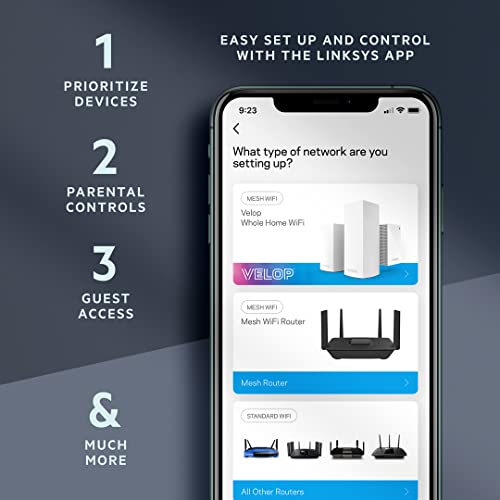 Linksys WiFi 6 Router, Dual-Band, 10,000 Sq. ft Coverage, Smart Router for Large Home, 100+ Devices, Speeds up to (AX3200) 3.2Gbps - E8454-AMZ - 4PK