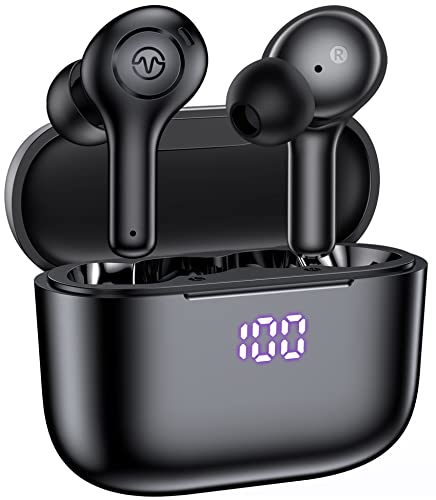 Wireless Earbuds with 4-Mic and Wireless Charging Case Waterproof 50H Playback Bluetoth Headphones LED Power Display Stereo Earphones, Touch Control in-Ear Headset with USB-C for Sports Work Black