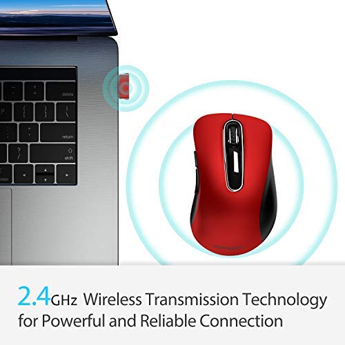 memzuoix 2.4G Wireless Mouse, 1200 DPI Mobile Optical Cordless Mouse with USB Receiver, Portable Computer Mice Wireless Mouse for Laptop, PC, Desktop, MacBook, 5 Buttons, Red