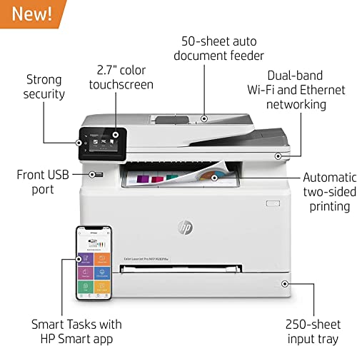 HP Color Laserjet Pro MFP M283fdw All-in-One Wireless Laser Printer, White - Print Scan Copy Fax - 22 ppm, 600 x 600 dpi, 8.5 x 14, 50-Sheet ADF, Auto Duplex Printing, Ethernet, Cbmou External Webcam