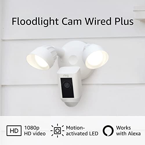 Ring Floodlight Cam Wired Plus with motion-activated 1080p HD video, White (2021 release)