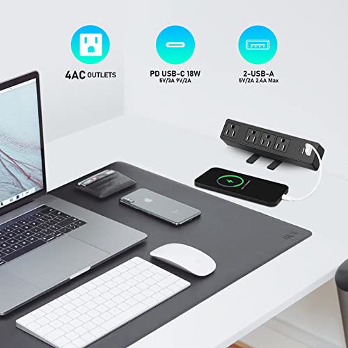 Desktop Clamp Power Strip with USB C, Surge Protector 900J Power Charging Station Outlet with 4 AC Plugs 2 USB A 1 USB C PD 20W Fast Charging Outlets for Home Office Garage Workshop