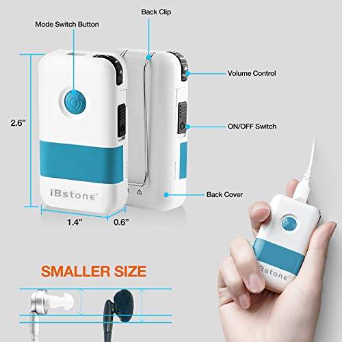 iBstone Powerful Personal Sound Hearing Amplifier, Rechargeable Pocket Hearing Aid for Mild to Severe Hearing Loss, PTK05, Both Ear