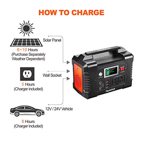 200W Portable Power Station, FlashFish 40800mAh Solar Generator with 110V AC Outlet/2 DC Ports/3 USB Ports, Backup Battery Pack Power Supply for CPAP Outdoor Advanture Load Trip Camping Emergency.