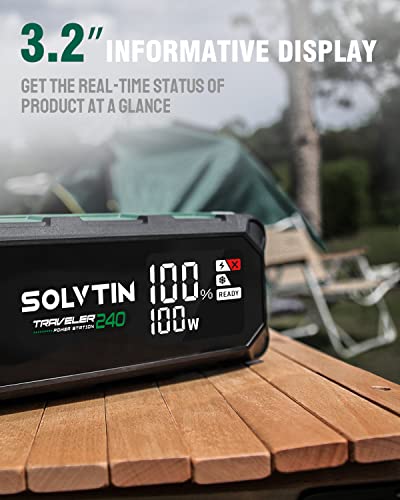 SOLVTIN 224Wh Portable Power Station, 2-IN-1 Outdoor Generator and Car Jump Starter, Lithium Battery Backup with 120W AC Outlet, PD100W USB-C Bilateral Port, LED Light for Camping Trip, TRAVELER 240