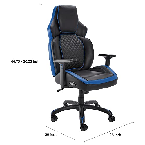 Amazon Basics Ergonomic Gaming Chair with Bluetooth Speakers and Built-in Mic, Push-Button Height Control - Blue