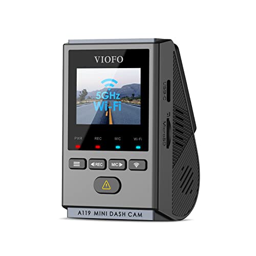 VIOFO A119 Mini Dash Cam 2K 60fps/2.7K 30fps, 5GHz WiFi Dash Camera for Cars, Built-in GPS, HDR Super Night Sensibility, 140° View Angle, Buffered Parking Modes, Emergency Record, Voice Notification