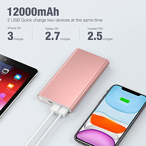 EnergyCell Pilot 4GS Portable Charger,12000mAh Fast Charging Power Bank Dual 3A High-Speed Output Battery Pack Compatible with iPhone 12 11 X Samsung S10 and More - A-Rose Gold