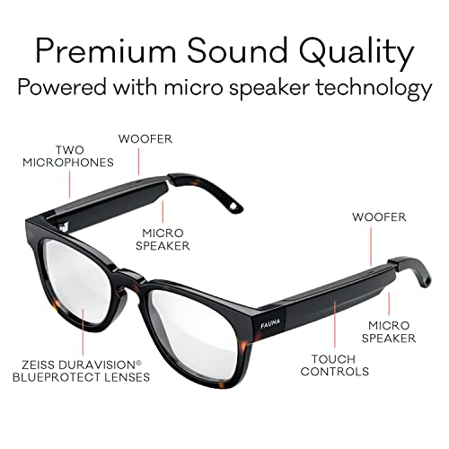 FAUNA Bluetooth Audio Smart Glasses with Blue Light Filter Lenses - Exceptional Open-Ear Audio with Charging Case – Memor Havana