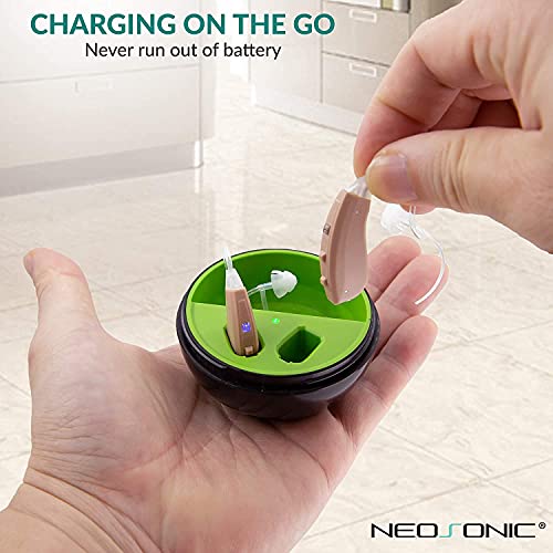 Hearing aids for The Elderly Neosonic Rechargeable Hearing Amplifier to Aid and Assist Hearing of Adults & Seniors with Portable Charging Case, 6 Compression Channels, B10