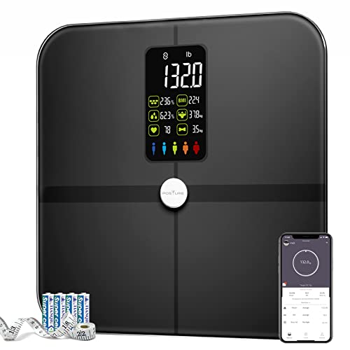 Body Fat Scale, Posture Extra Large Display Digital Bathroom Wireless Weight Scale Composition Analyzer with Heart Rate Heart Index & Body Shape Index with Free APP 400Lb Black