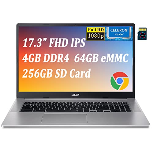 Acer Chromebook 317 Business Laptop I 17.3" FHD IPS ComfyView Display I Intel Celeron N4500 I 4GB DDR4 64GB eMMC + 256GB SD Card I Intel UHD Graphics USB-C ChromeOS Silver + 32GB MicroSD Card