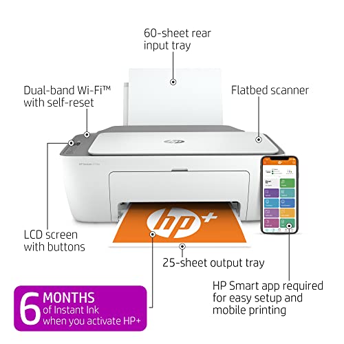 HP DeskJet 2755e Wireless Color All-in-One Printer with bonus 6 months Instant Ink with HP+ (26K67A), white