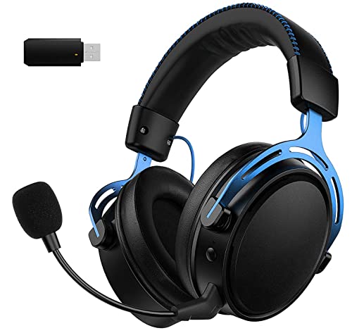 Wireless Gaming Headset, Noise Cancelling Mic, 3D Surround Sound, Dual Chamber Driver, Soft Memory Earmuffs, Long Battery Life, Over Ear Gaming Headphones for PC, Mac, Nintendo Switch, PS4/5, Blue.…