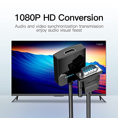 VGA to HDMI Adapter with Audio, (PC VGA Source Output to TV/Monitor with HDMI Connector),VENTION 1080P VGA to HDMI Converter Male to Female Cable for Computer, Desktop, Laptop, PC, Monitor, HDTV 0.5FT